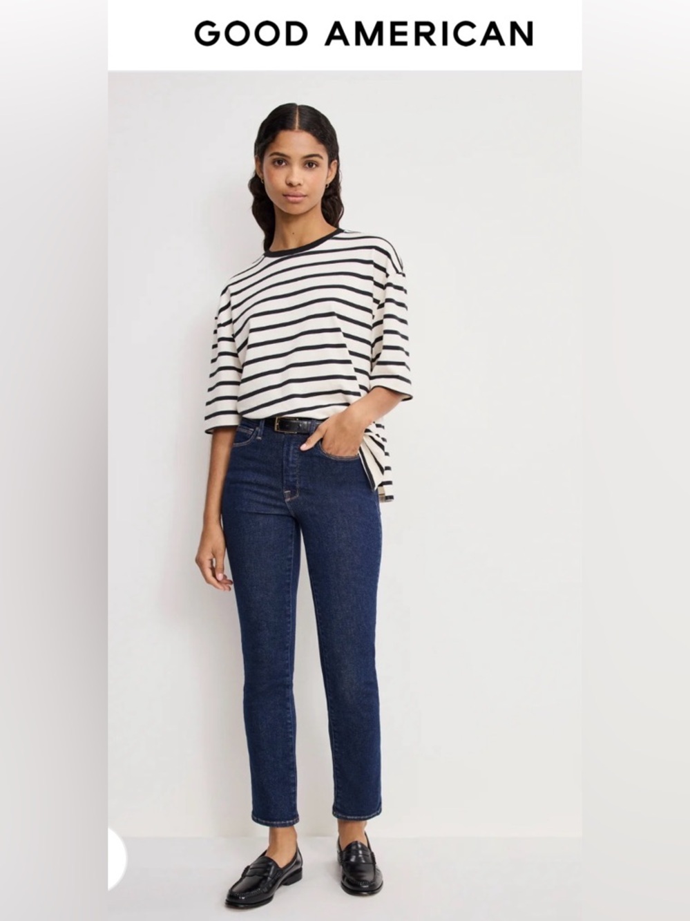 Good American Dark Blue Straight Leg High-Rise Jeans